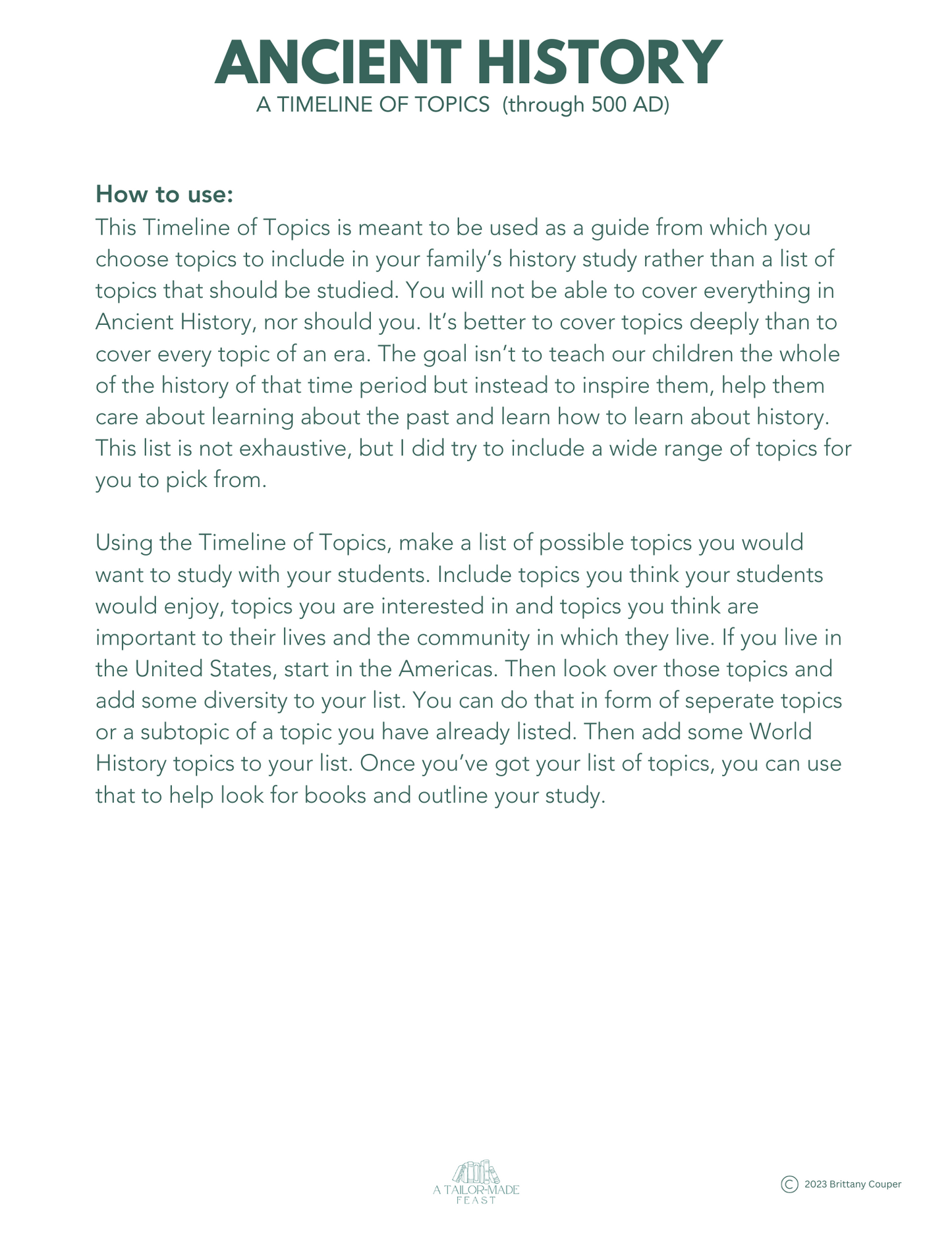 Ancient History: Timeline of Topics (through 500AD)